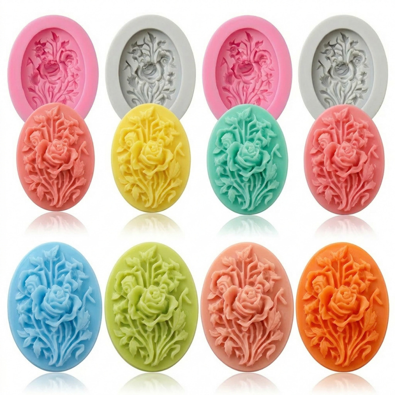 Soap Making Gloves - 4 Silicone mold with flower shape，Easy-to-demold